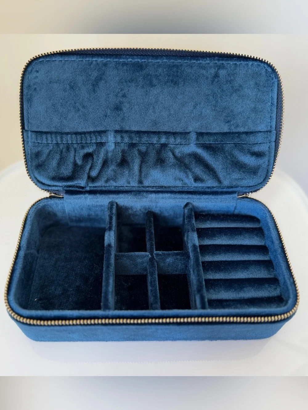 Blue Velvet Jewelry Organizer Travel Case with Multiple Compartments